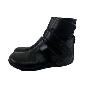 Giraudon Flat Ankle Boots Black Leather Double Straps Round Toe Womens 40 9.5-10